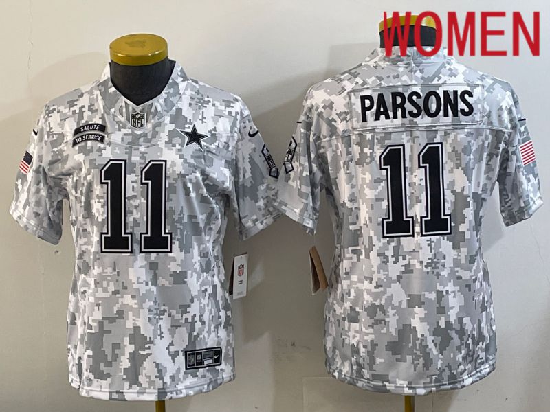 Women Dallas Cowboys #11 Parsons Nike Arctic Camo 2024 Salute to Service Limited NFL Jersey style 1